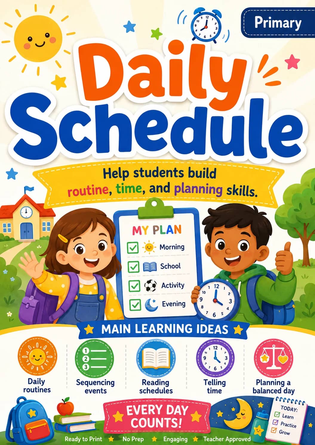 Daily Schedule Worksheet Pack printable cover
