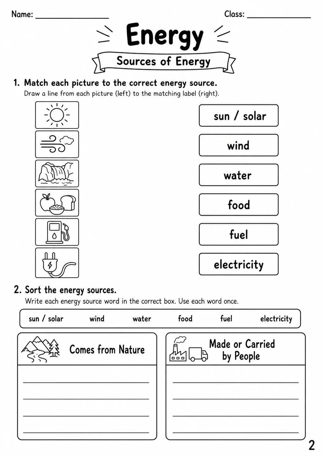 Energy Worksheet Pack printable cover