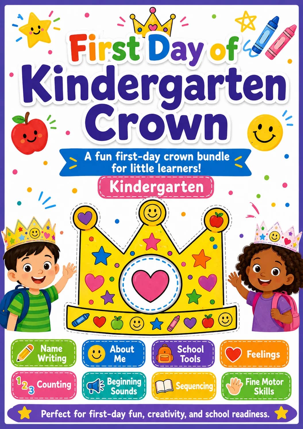 First Day of Kindergarten Crown Worksheet Pack printable cover