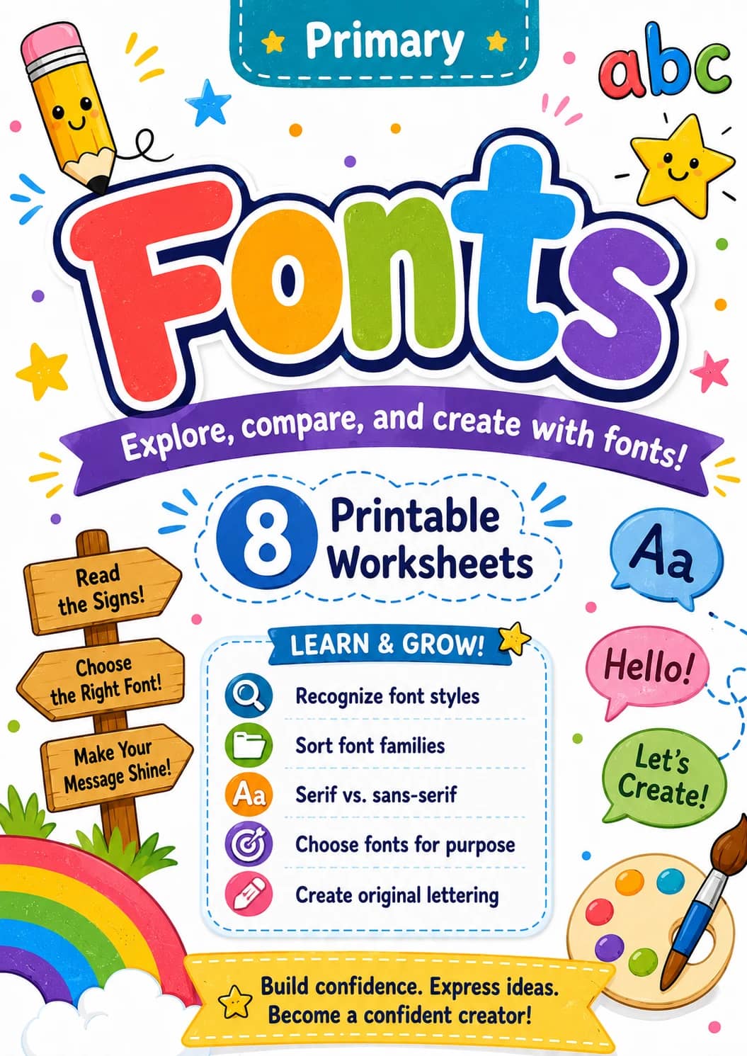 Fonts Worksheet Pack printable cover