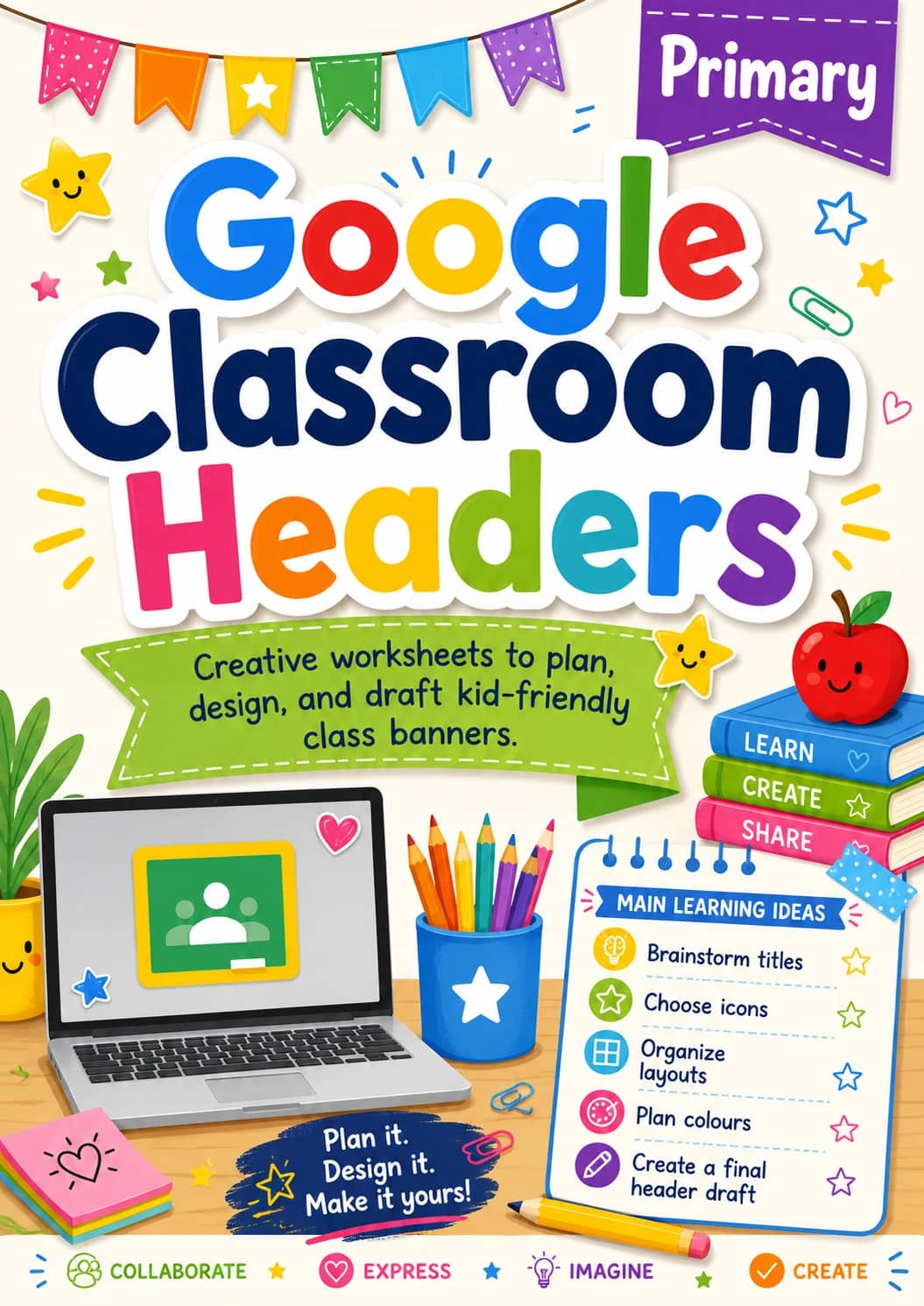 Google Classroom Headers Worksheet Pack printable cover