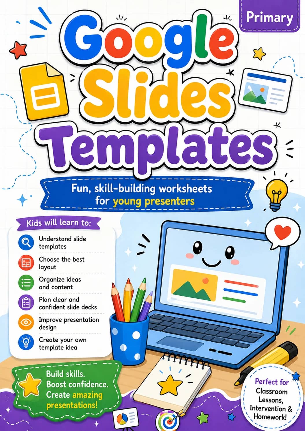 Google Slides Templates Worksheet Pack printable cover
