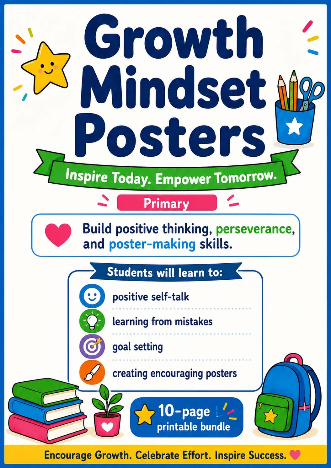 Growth Mindset Posters Worksheet Pack printable cover