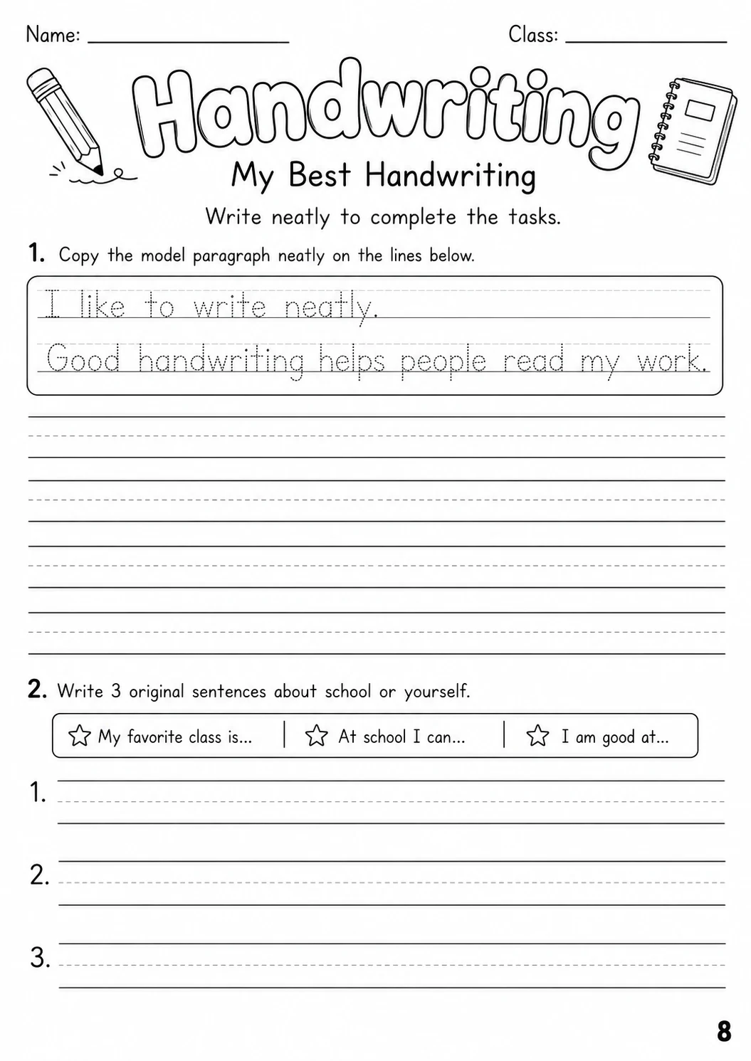 Handwriting Worksheet Pack printable cover