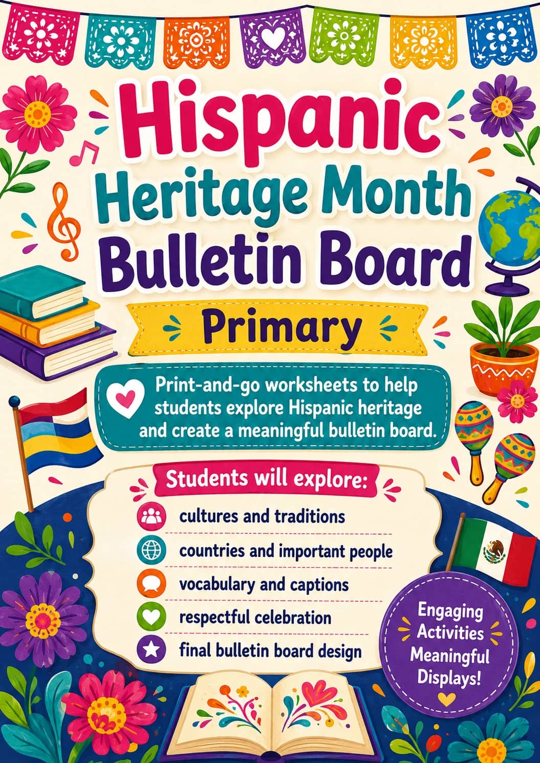 Hispanic Heritage Month Bulletin Board Worksheet Pack printable cover