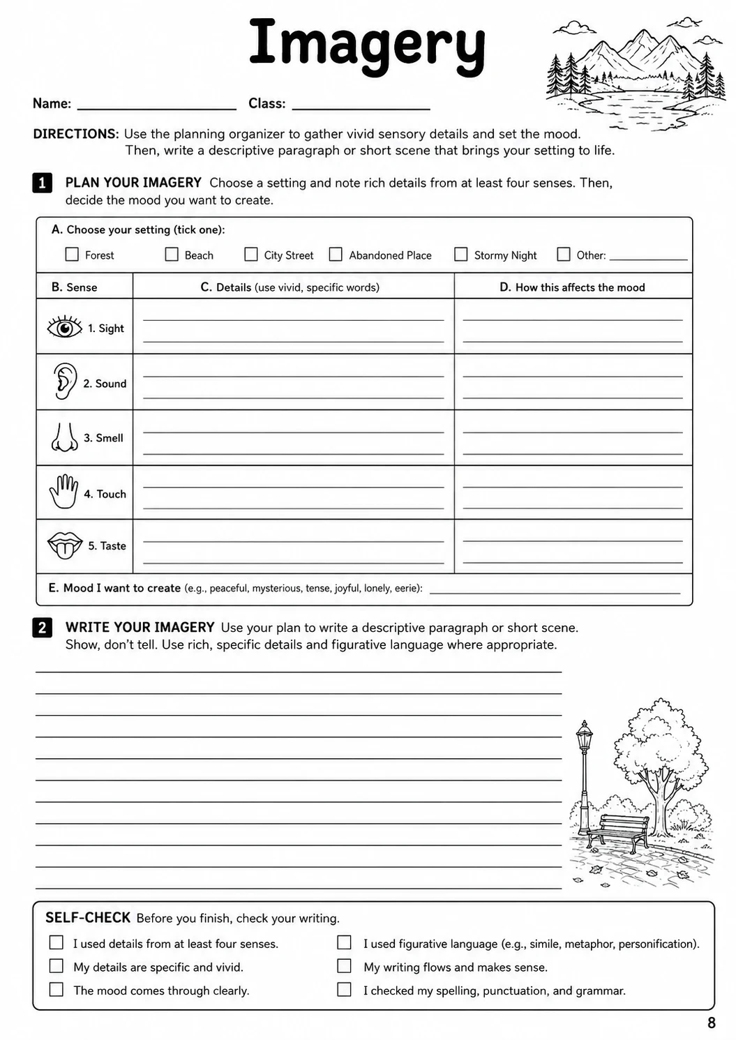 Imagery Worksheet Pack printable cover