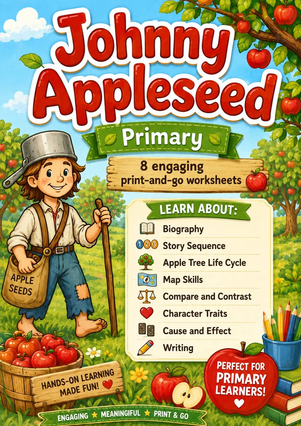 Johnny Appleseed Worksheet Pack printable cover
