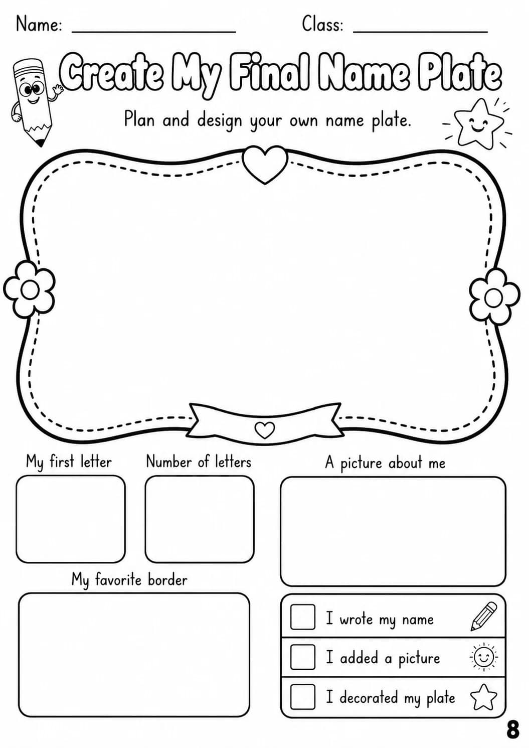 Name Plates Editable Worksheet Pack printable cover