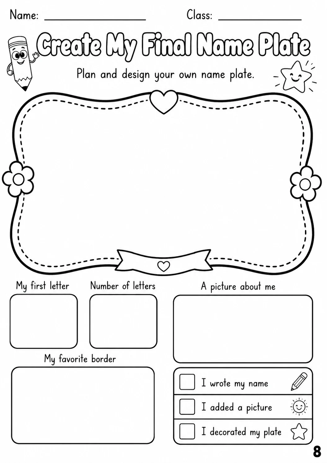 Name Plates Editable Worksheet Pack printable cover