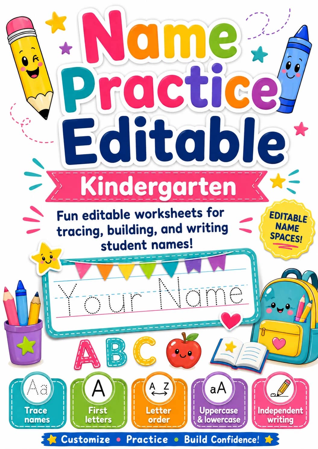 Name Practice Editable Worksheet Pack printable cover