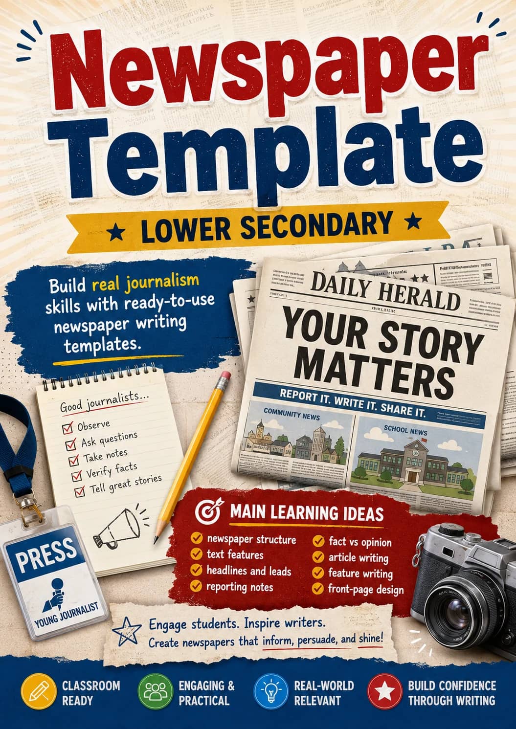 Newspaper Template Worksheet Pack printable cover