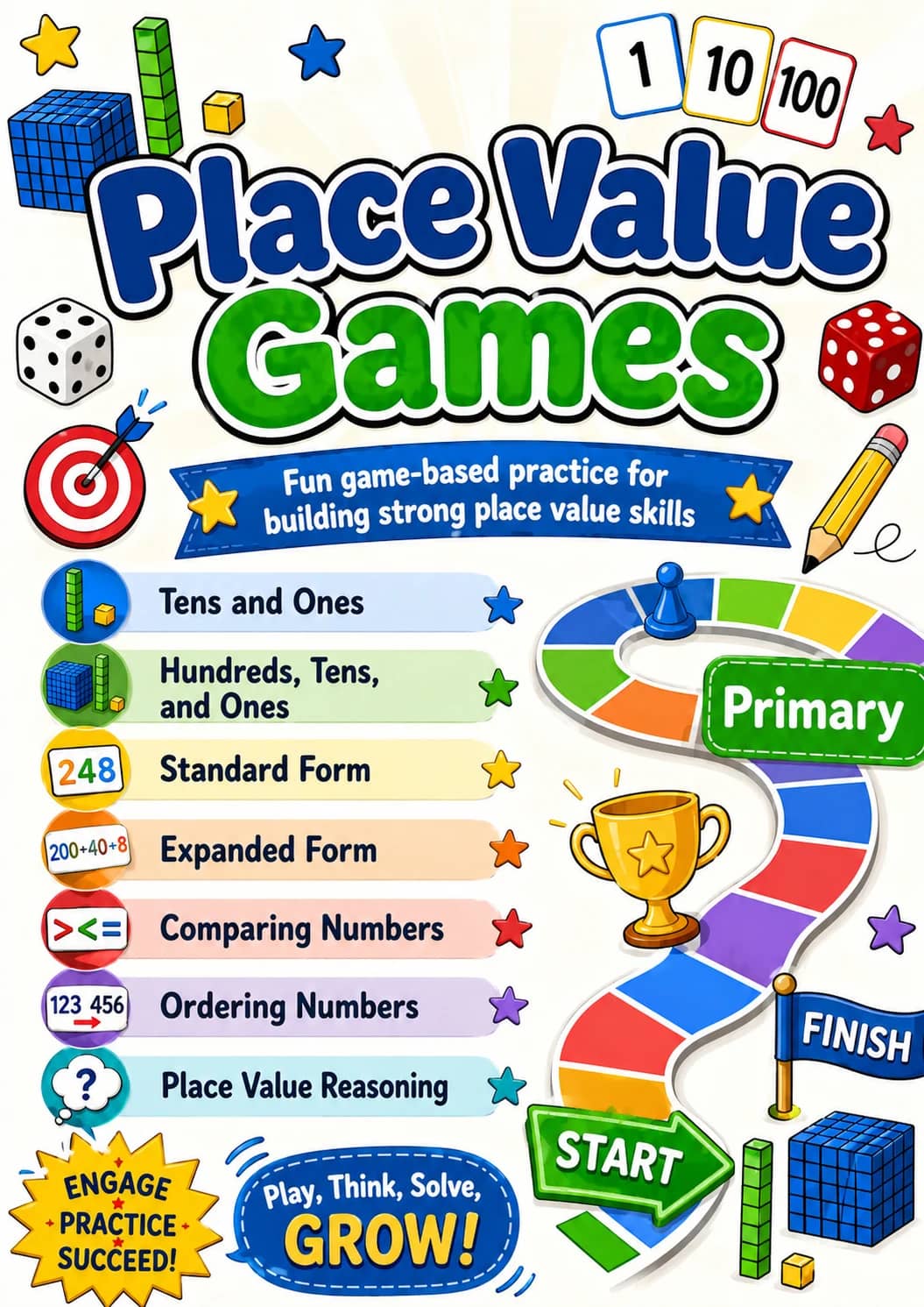 Place Value Games Worksheet Pack printable cover