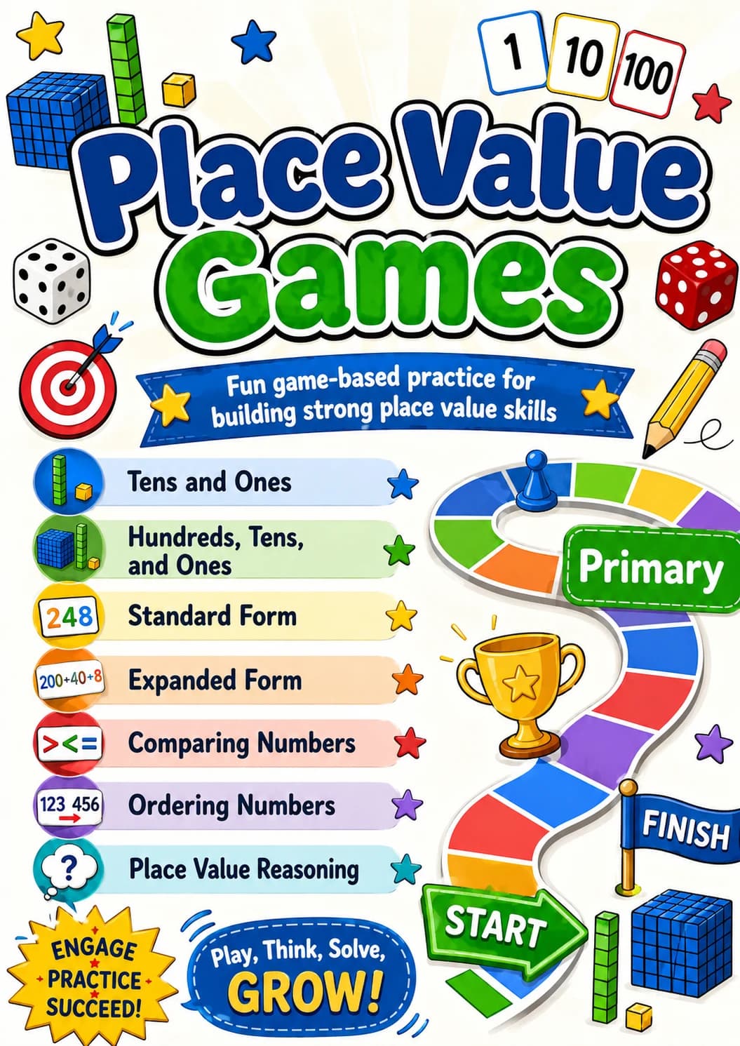 Place Value Games Worksheet Pack printable cover