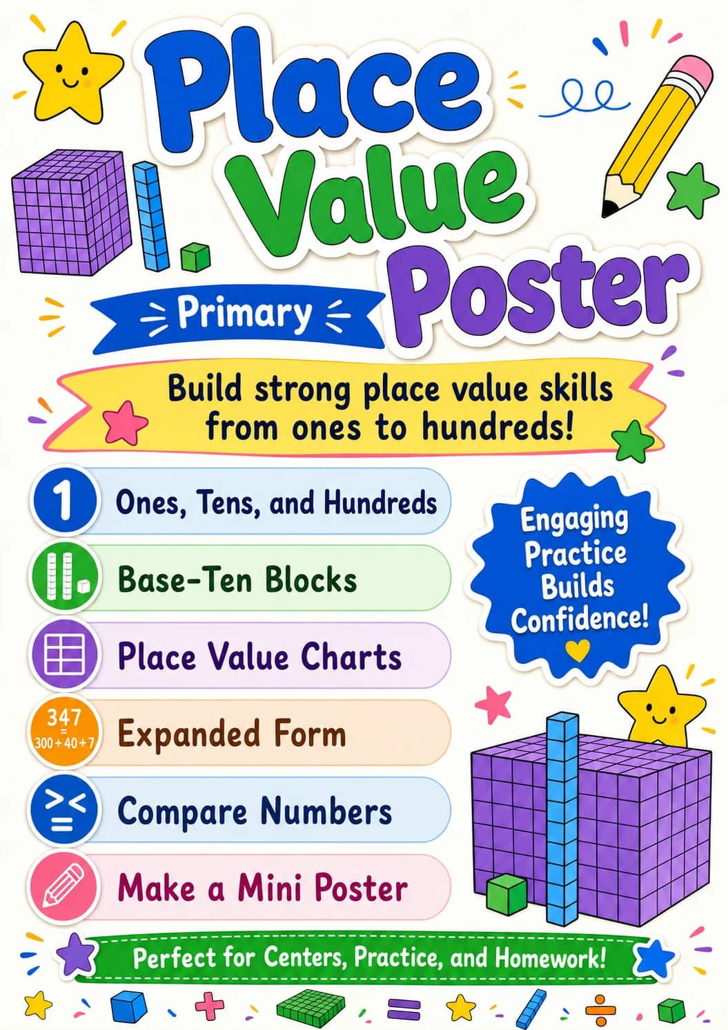 Place Value Poster Worksheet Pack printable cover