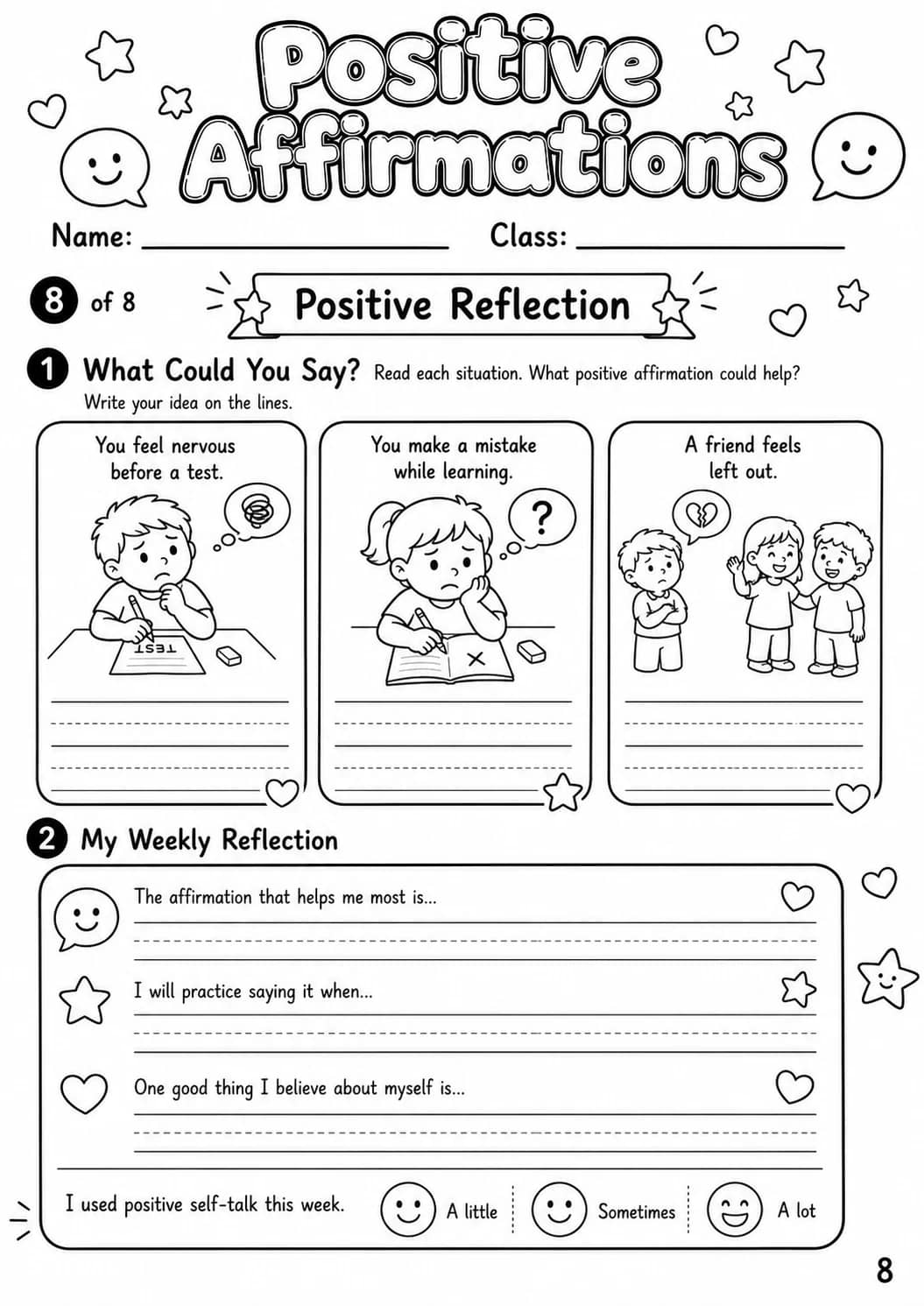 Positive Affirmations Worksheet Pack printable cover