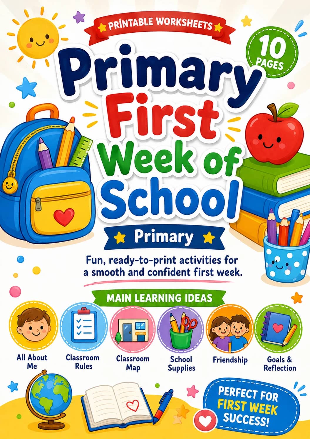 Primary First Week of School Worksheet Pack printable cover