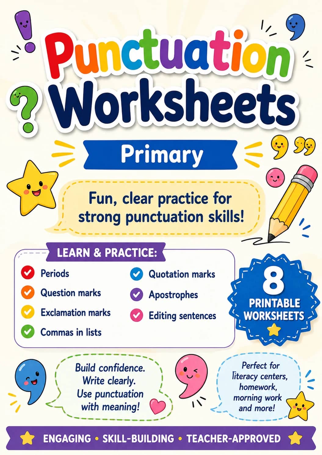 Punctuation Worksheets Worksheet Pack printable cover