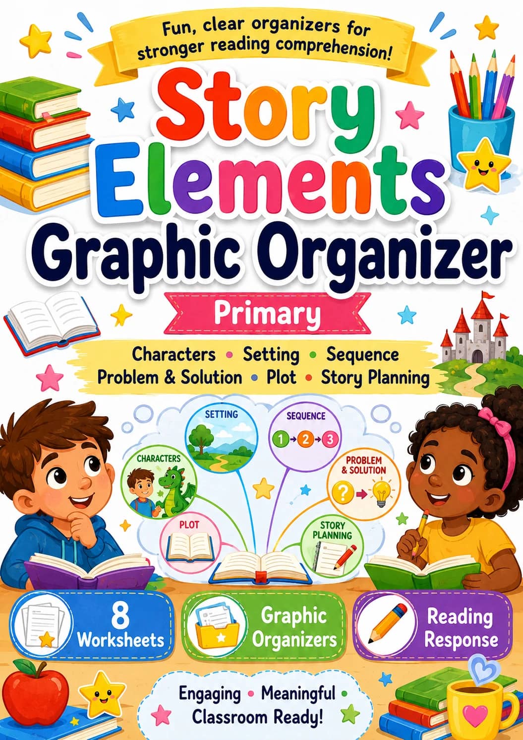 Story Elements Graphic Organizer Worksheet Pack printable cover