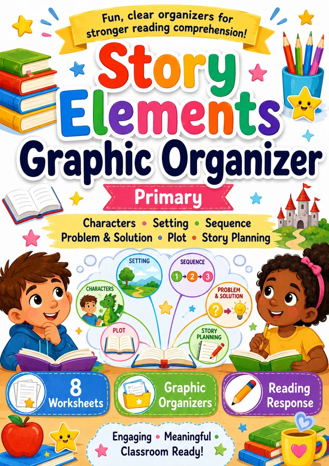 Story Elements Graphic Organizer Worksheet Pack printable cover
