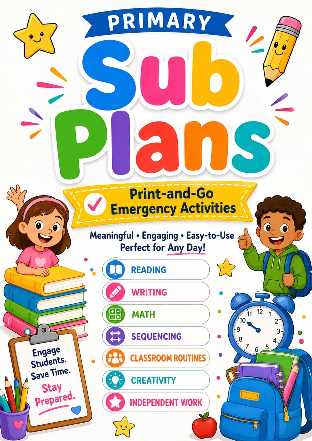 Sub Plans Worksheet Pack printable cover