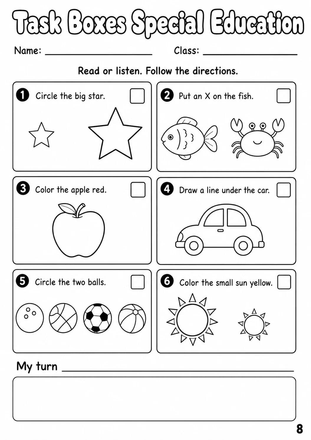 Task Boxes Special Education Worksheet Pack printable cover