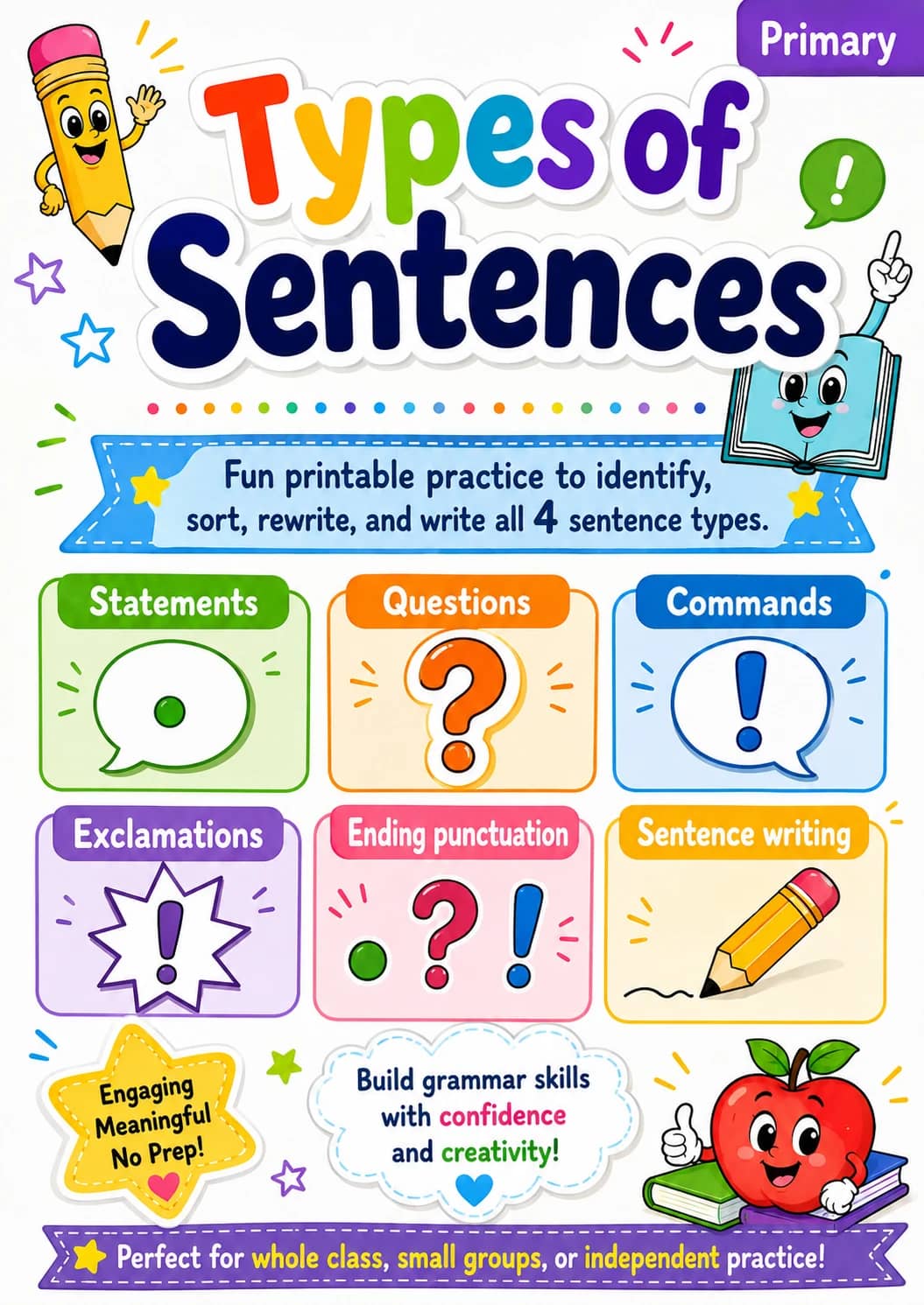 Types of Sentences Worksheet Pack printable cover