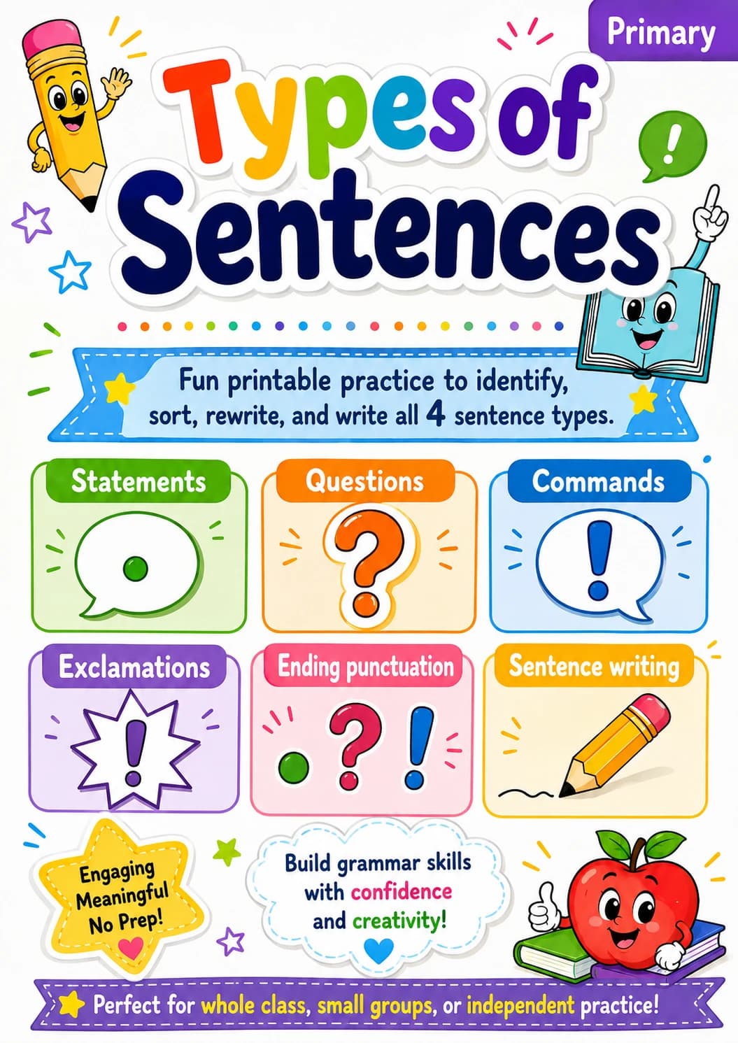 Types of Sentences Worksheet Pack printable cover