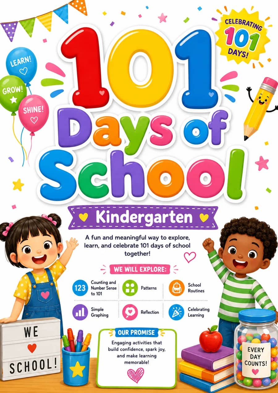 101 Days of School printable worksheet pack cover