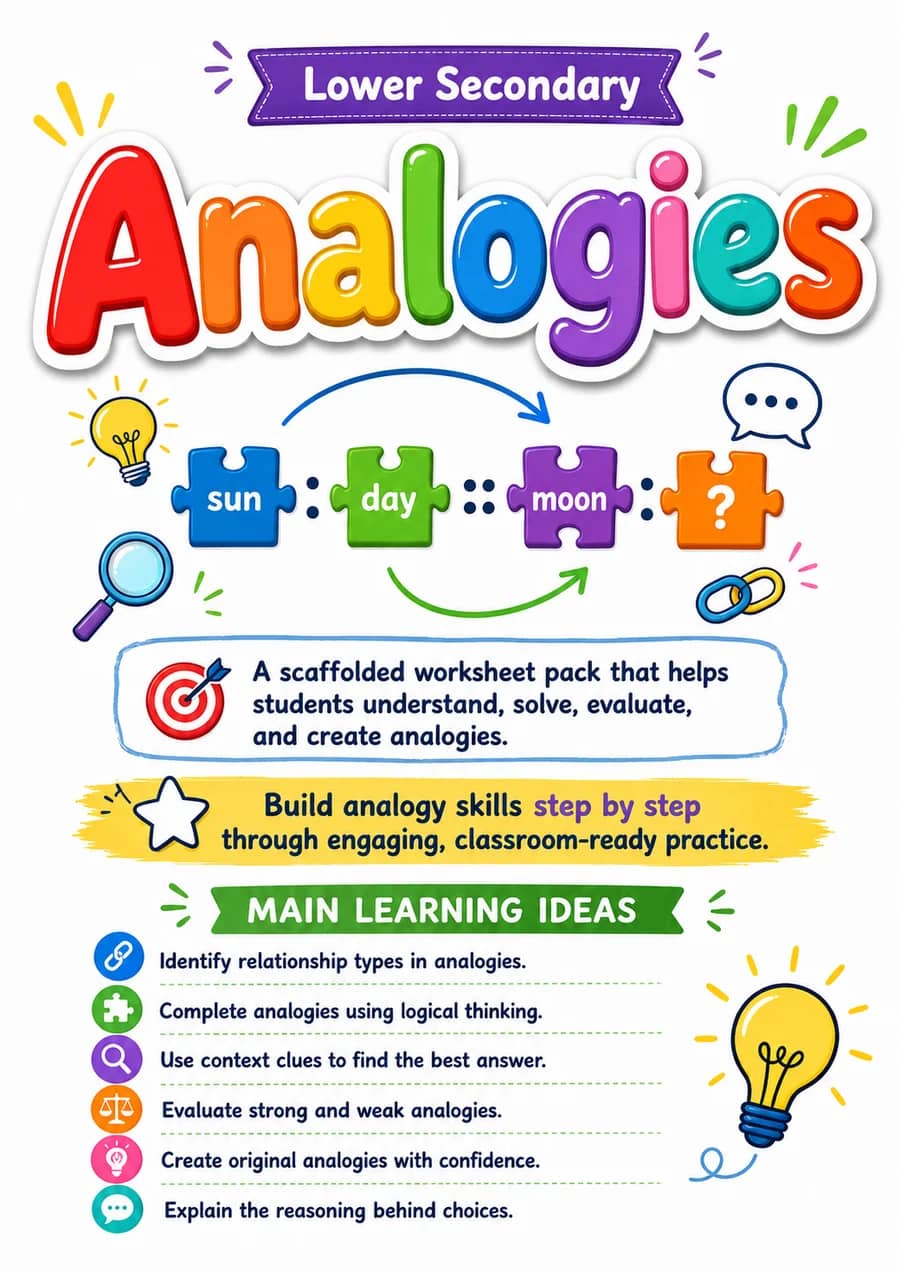 Analogies printable worksheet pack cover