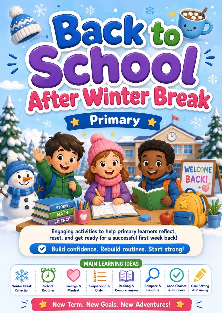 Back to School After Winter Break printable worksheet pack cover