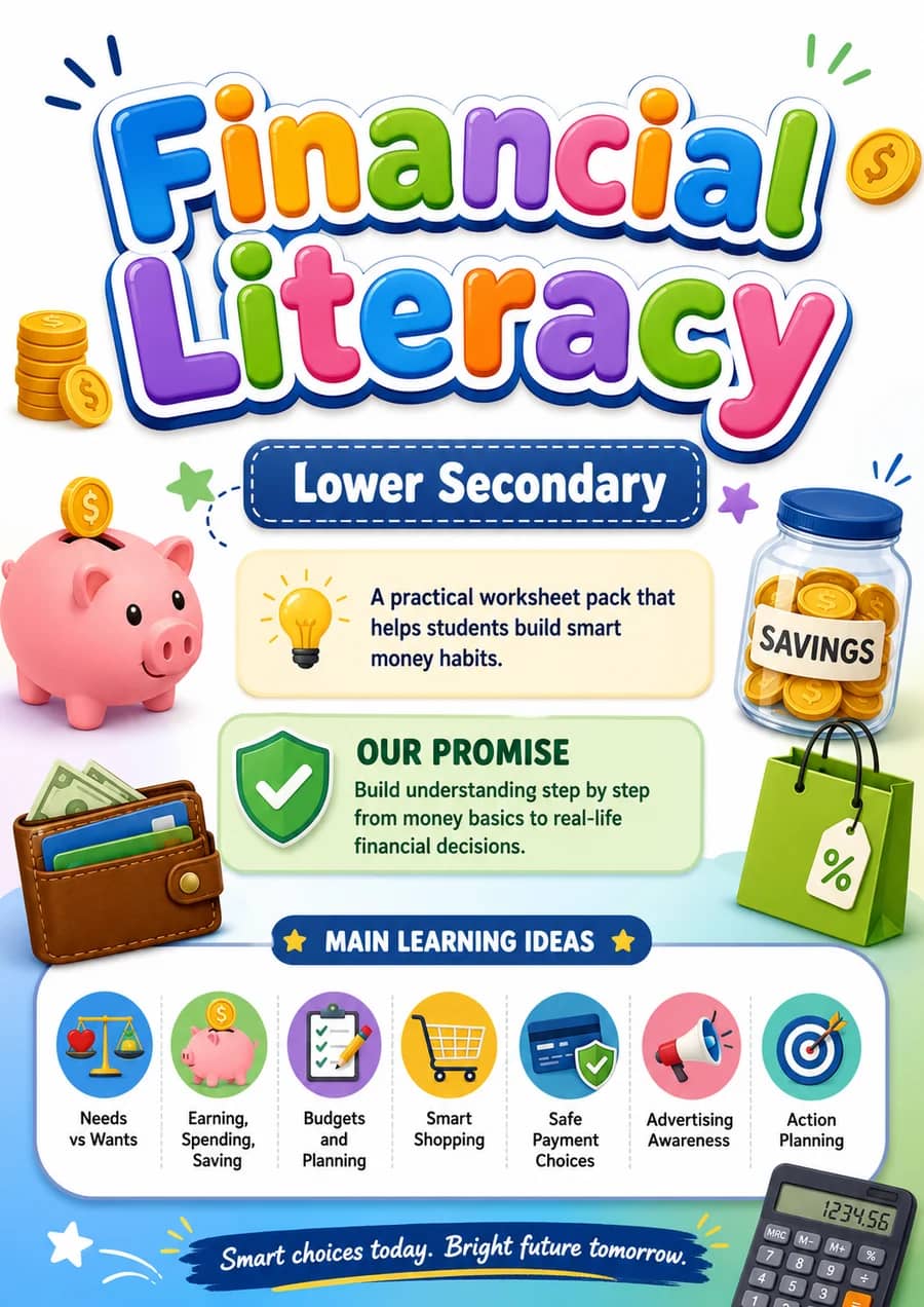 Financial Literacy printable worksheet pack cover