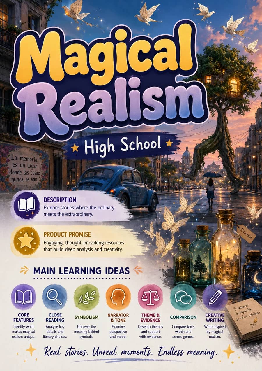 Magical Realism printable worksheet pack cover