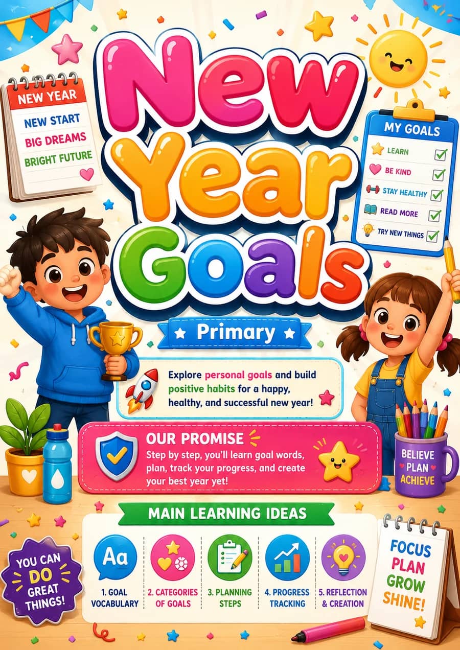 New Year Goals printable worksheet pack cover