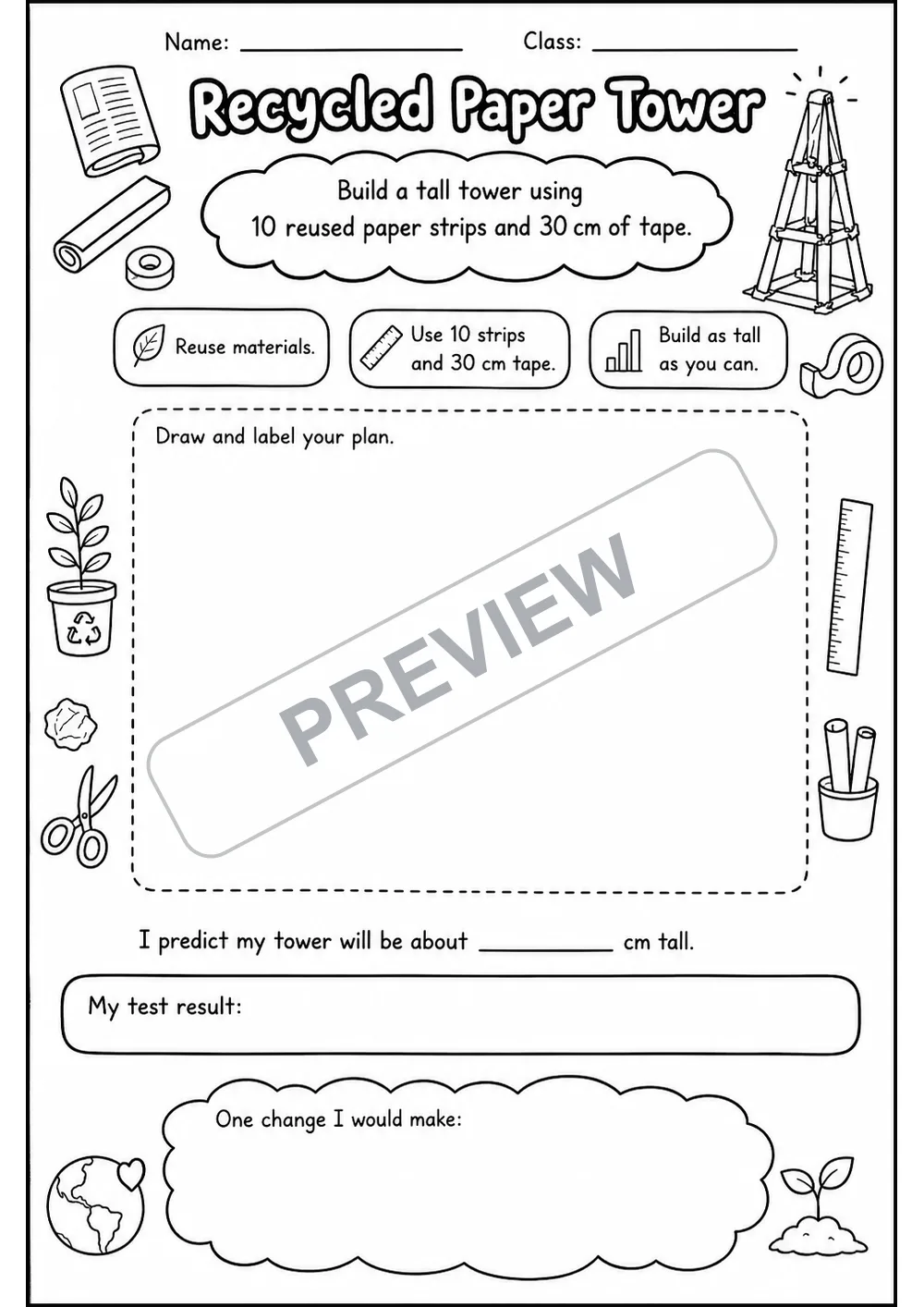 Eco-Engineer STEM Challenge Pack | 7 Worksheets | Grades 2-5 watermarked worksheet preview