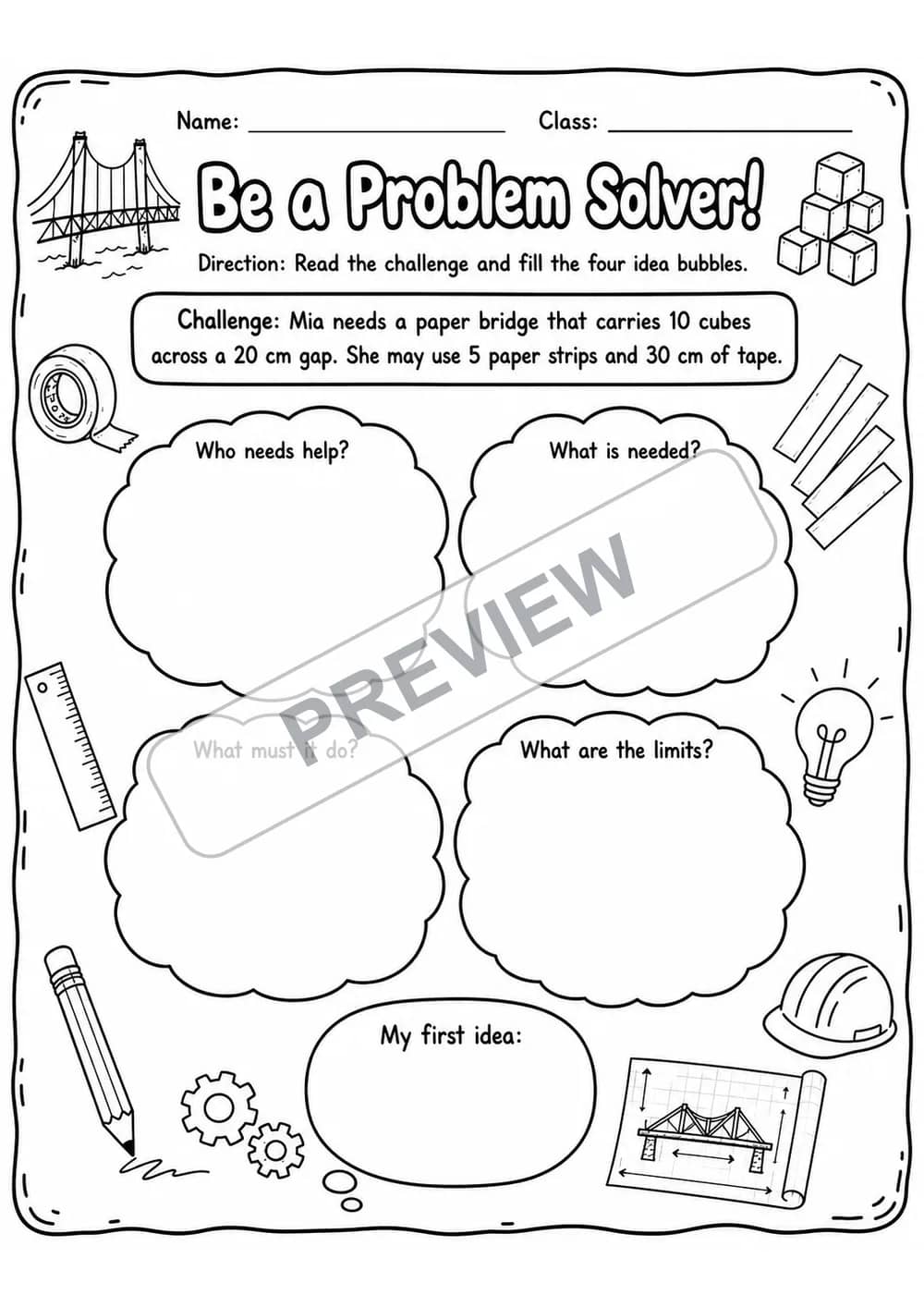 STEM Building Challenges Independent Work Packet | 3 Worksheets | Grades 2-5 watermarked worksheet preview