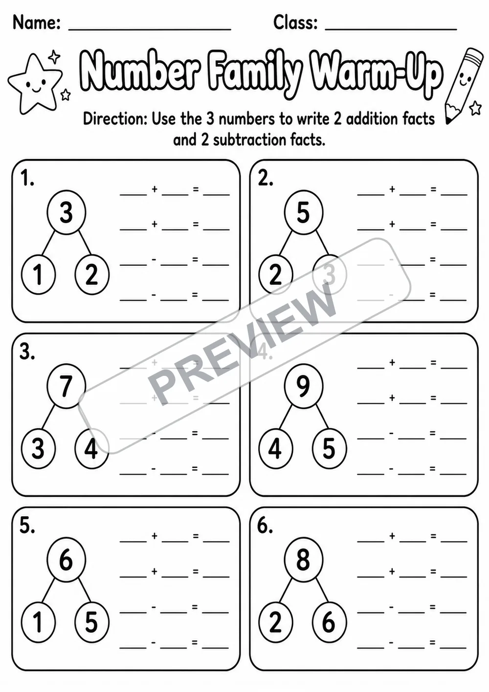 Fact Families Mega Worksheet Pack | 9 Activities | Grades 1-3 watermarked worksheet preview