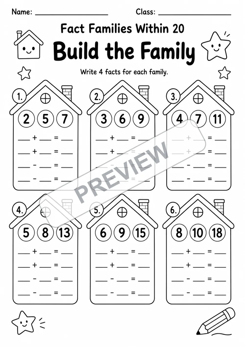 Fact Families Within 20 Independent Work Packet | 3 Worksheets | Grades 1-2 watermarked worksheet preview