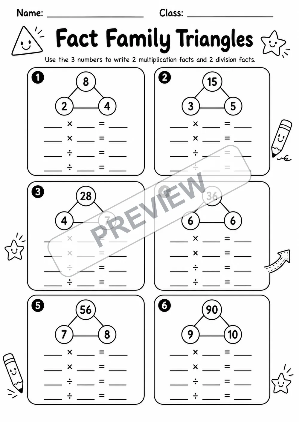 Multiplication & Division Fact Families | 7 Worksheets | Grade 3 watermarked worksheet preview