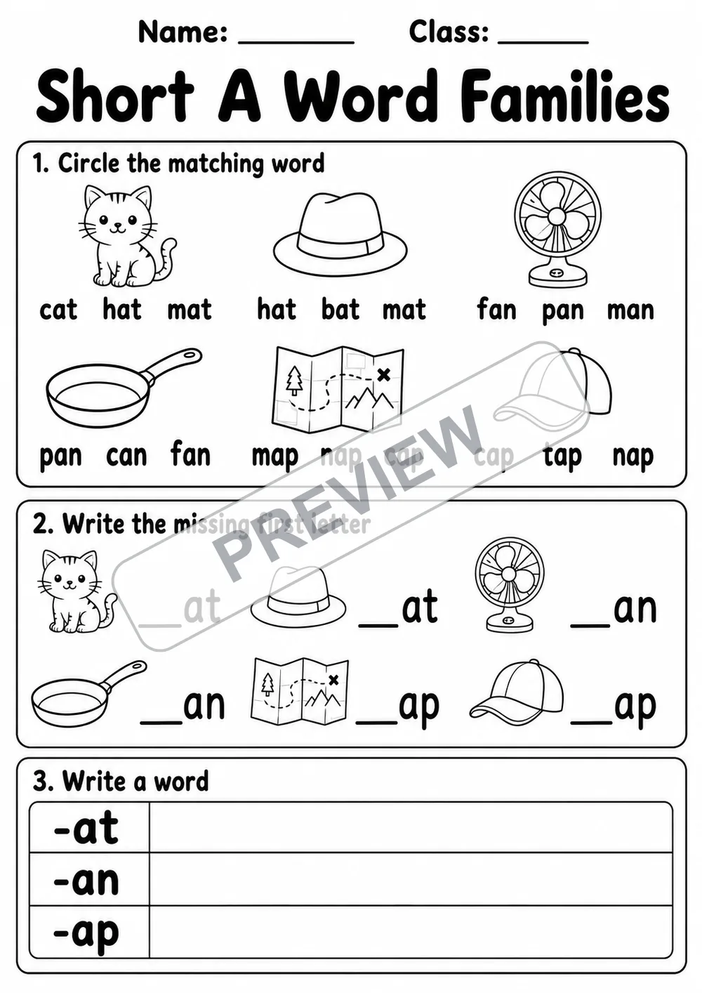 CVC Short Vowel Phonics Practice Pack | 5 Worksheets | Kindergarten-Grade 1 watermarked worksheet preview
