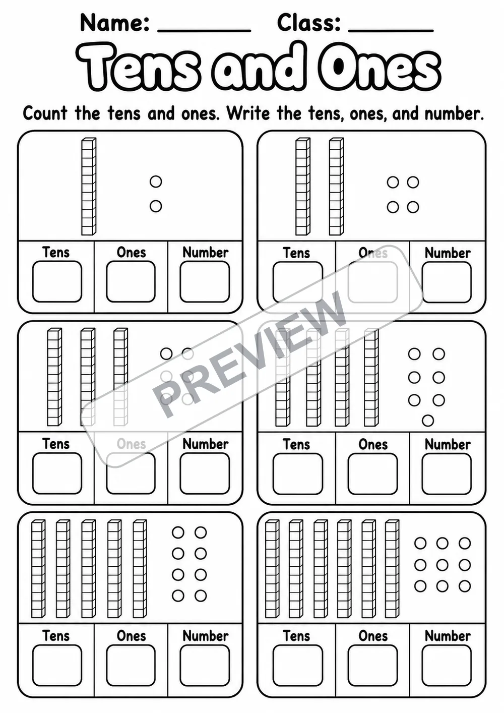 Place Value to 100 Practice Pack | 7 Worksheets | Grades 1-2 watermarked worksheet preview