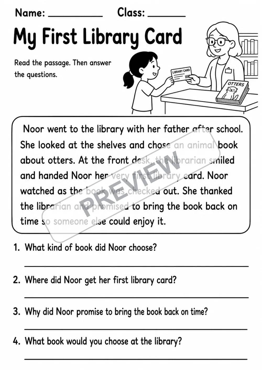 Reading Comprehension Short Passages | 5 Worksheets | Grades 1-2 watermarked worksheet preview