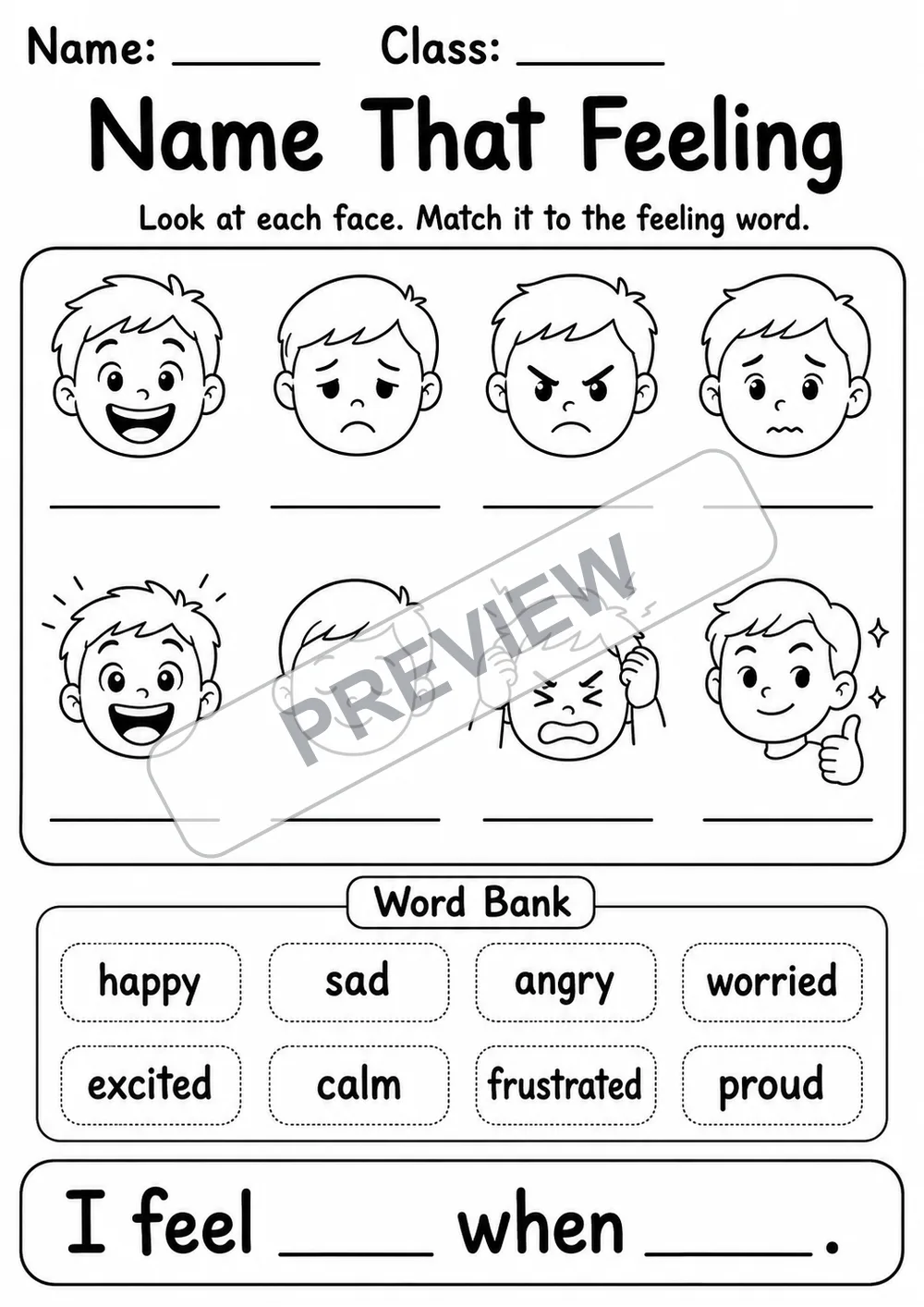 Coping Skills and Emotions SEL Pack | 7 Worksheets | Grades 2-4 watermarked worksheet preview