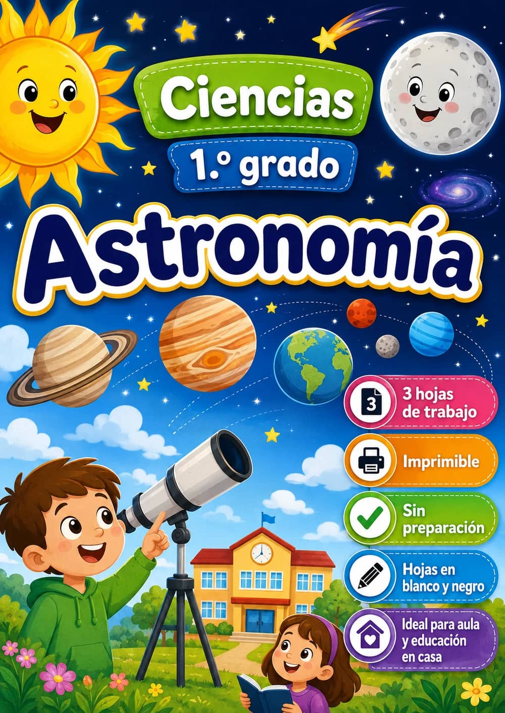 1.º grado - Astronomía - Paquete de ciencias en español portada imprimible
