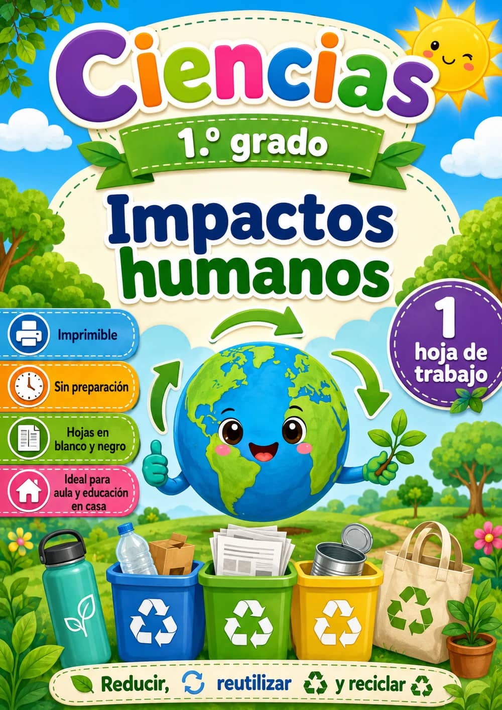 1.º grado - Impactos humanos - Paquete de ciencias en español portada imprimible