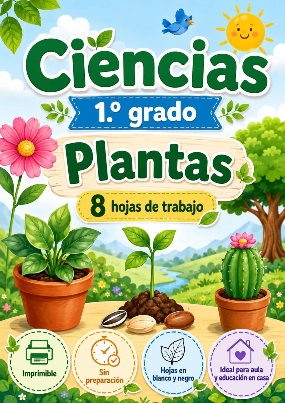 1.º grado - Plantas - Paquete de ciencias en español portada imprimible