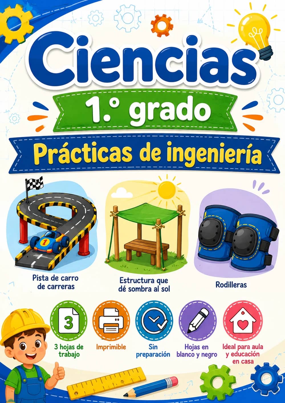 1.º grado - Prácticas de ingeniería - Paquete de ciencias en español portada imprimible