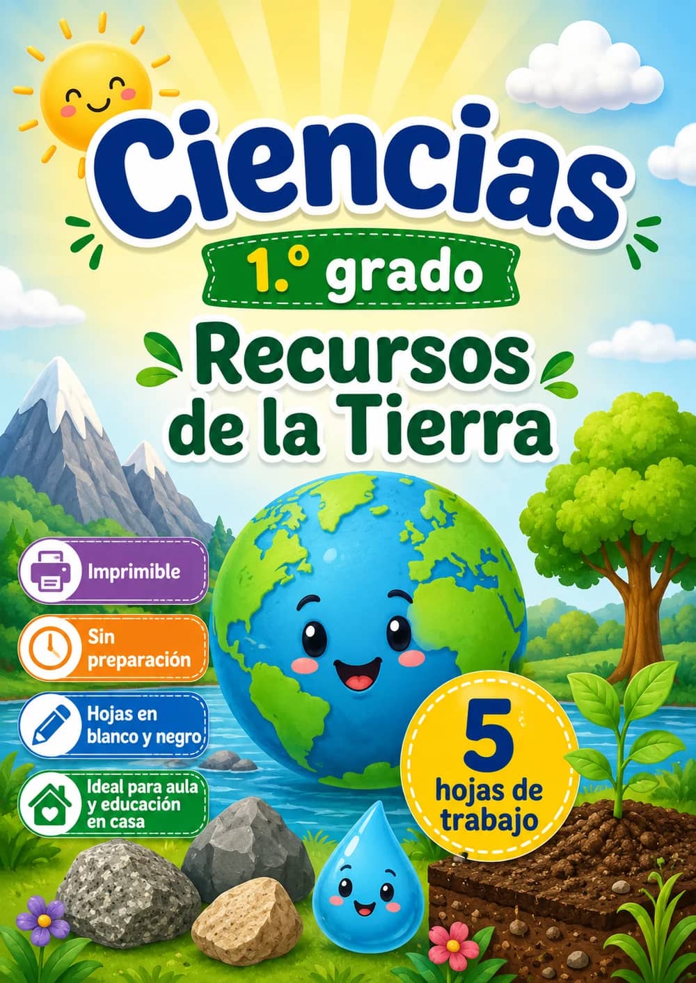 1.º grado - Recursos de la Tierra - Paquete de ciencias en español portada imprimible