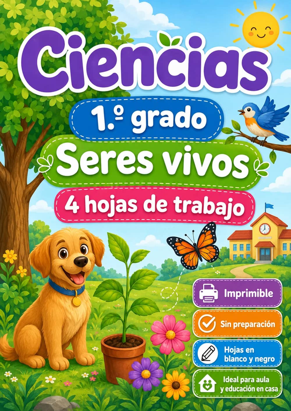 1.º grado - Seres vivos - Paquete de ciencias en español portada imprimible
