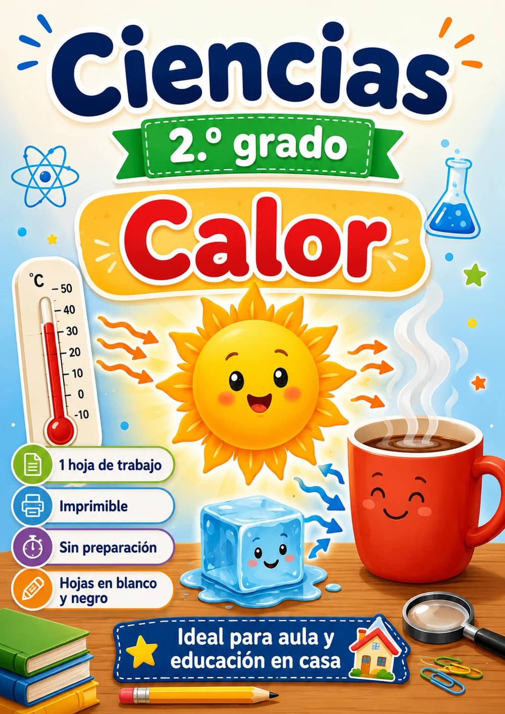 2.º grado - Calor - Paquete de ciencias en español portada imprimible