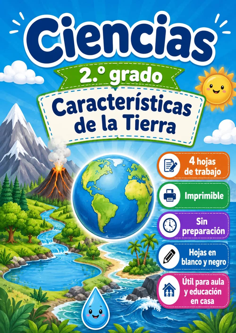2.º grado - Características de la Tierra - Paquete de ciencias en español portada imprimible